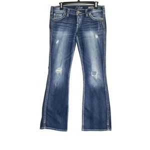 Silver Jeans Twisted Bootcut Denim Jeans Distressed Blue Womens Size W29/L31
